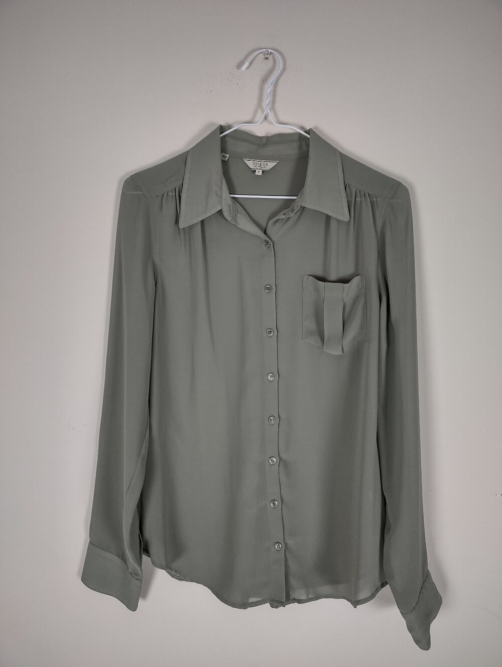 GUESS Los Angeles Sheer Sage Green Button-Down Shirt - Size Small - Picture 1 of 9